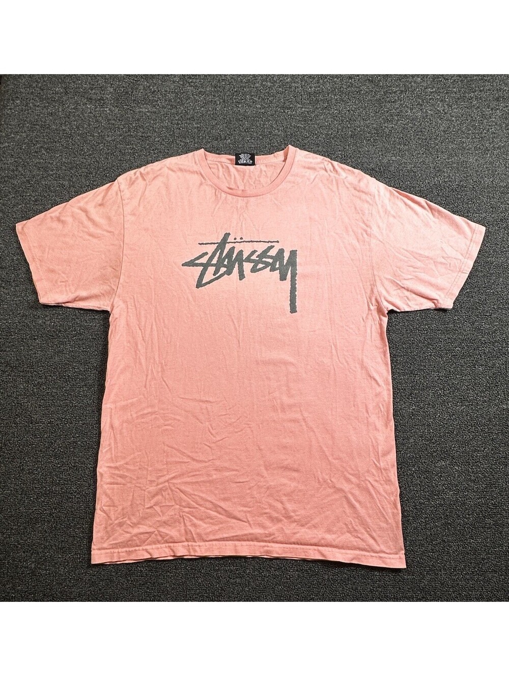 Stussy Basic Tee Shirt L Salmon Script Logo Short Sleeve